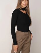 j&x Pulover cu guler înalt reiat din bumbac cu decupaj distinctiv în față Anwesa Negru