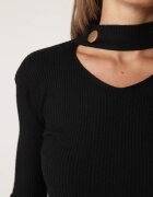 j&x Pulover cu guler înalt reiat din bumbac cu decupaj distinctiv în față Anwesa Negru