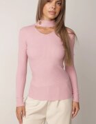 j&x Pulover cu guler înalt reiat din bumbac cu decupaj distinctiv în față Anwesa Roz