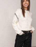 j&x Pulover cu lână bumbac și cusături decorative Mapeia Bej