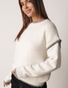 j&x Pulover cu lână bumbac și cusături decorative Mapeia Bej