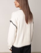 j&x Pulover cu lână bumbac și cusături decorative Mapeia Bej