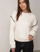 j&x Pulover cu lână bumbac și cusături decorative Mapeia Bej
