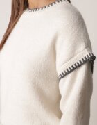 j&x Pulover cu lână bumbac și cusături decorative Mapeia Bej