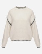 j&x Pulover cu lână bumbac și cusături decorative Mapeia Bej
