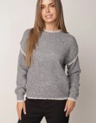 j&x Pulover cu lână bumbac și cusături decorative Mapeia Gri