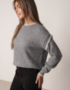 j&x Pulover cu lână bumbac și cusături decorative Mapeia Gri