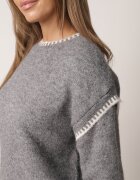 j&x Pulover cu lână bumbac și cusături decorative Mapeia Gri