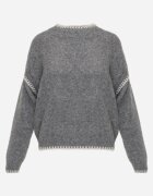j&x Pulover cu lână bumbac și cusături decorative Mapeia Gri