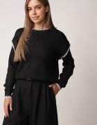 j&x Pulover cu lână bumbac și cusături decorative Mapeia Negru