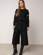 j&x Pulover cu lână bumbac și cusături decorative Mapeia Negru