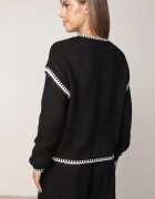 j&x Pulover cu lână bumbac și cusături decorative Mapeia Negru