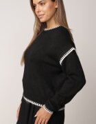 j&x Pulover cu lână bumbac și cusături decorative Mapeia Negru