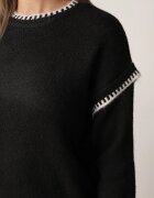 j&x Pulover cu lână bumbac și cusături decorative Mapeia Negru