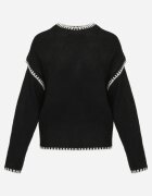 j&x Pulover cu lână bumbac și cusături decorative Mapeia Negru