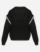 j&x Pulover cu lână bumbac și cusături decorative Mapeia Negru