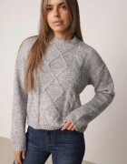 j&x Pulover cu lână bumbac și împletituri Cenalia Gri