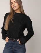 j&x Pulover cu lână bumbac și împletituri Cenalia Negru