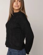 j&x Pulover cu lână bumbac și împletituri Cenalia Negru
