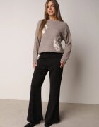 j&x Pulover cu lână de iarnă cu broderii cu model floral Kismetti Bej închis