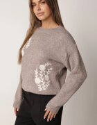 j&x Pulover cu lână de iarnă cu broderii cu model floral Kismetti Bej închis