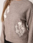 j&x Pulover cu lână de iarnă cu broderii cu model floral Kismetti Bej închis