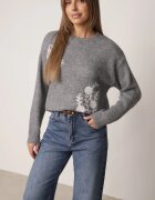 j&x Pulover cu lână de iarnă cu broderii cu model floral Kismetti Gri