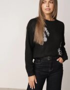 j&x Pulover cu lână de iarnă cu broderii cu model floral Kismetti Negru