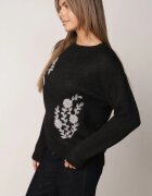 j&x Pulover cu lână de iarnă cu broderii cu model floral Kismetti Negru