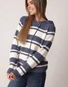 j&x Pulover cu lână și bumbac în dungi cu croială dreaptă cu glugă Tolanda Albastru