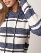 j&x Pulover cu lână și bumbac în dungi cu croială dreaptă cu glugă Tolanda Albastru