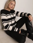 j&x Pulover cu lână și bumbac în dungi cu croială dreaptă cu glugă Tolanda Negru