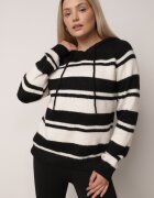 j&x Pulover cu lână și bumbac în dungi cu croială dreaptă cu glugă Tolanda Negru