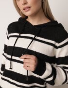 j&x Pulover cu lână și bumbac în dungi cu croială dreaptă cu glugă Tolanda Negru