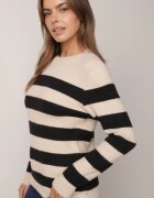 j&x Pulover cu lână și bumbac în dungi orizontale Feliozna Crem cu Negru cu bej