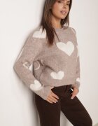 j&x Pulover de iarnă cu adaos de lână cu inimi decorative Brilma Bej