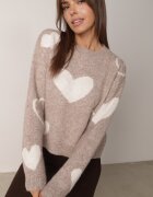 j&x Pulover de iarnă cu adaos de lână cu inimi decorative Brilma Bej