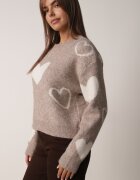 j&x Pulover de iarnă cu adaos de lână cu inimi decorative Brilma Bej