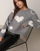 j&x Pulover de iarnă cu adaos de lână cu inimi decorative Brilma Gri