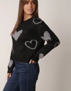 j&x Pulover de iarnă cu adaos de lână cu inimi decorative Brilma Negru
