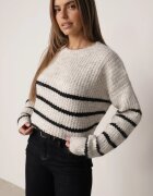 j&x Pulover de iarnă cu dungi croială lejeră cu lână Oradna Bej
