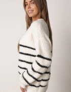 j&x Pulover de iarnă cu dungi croială lejeră cu lână Oradna Bej deschis