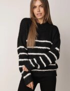 j&x Pulover de iarnă cu dungi croială lejeră cu lână Oradna Negru