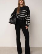 j&x Pulover de iarnă cu dungi croială lejeră cu lână Oradna Negru