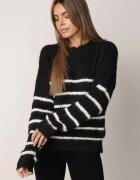j&x Pulover de iarnă cu dungi croială lejeră cu lână Oradna Negru