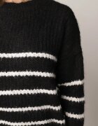 j&x Pulover de iarnă cu dungi croială lejeră cu lână Oradna Negru