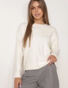 j&x Pulover de iarnă din lână decorat cu aplicație cu zirconii Grista Bej deschis