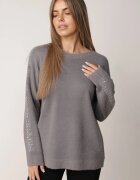 j&x Pulover de iarnă din lână decorat cu aplicație cu zirconii Grista Gri