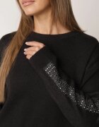j&x Pulover de iarnă din lână decorat cu aplicație cu zirconii Grista Negru