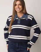 j&x Pulover de iarnă în dungi cu guler din blugi Karianna Bleumarin